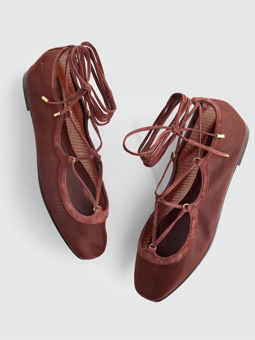 NIB • Madewell Greta sheer lace up ballet flat in cherry wood